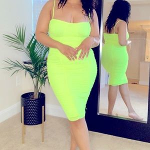 Neon ruched dress from PLT